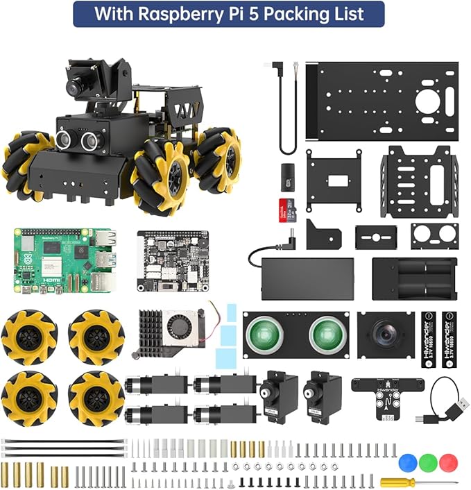 TurboPi Robot Car for Raspberry Pi AI Vision Camera Programmable Smart Robot Car Kit, Color Sorting Line Tracking Target Recognition Obstacle Avoidance, Support Python Linux, with RaspberryPi 5 4GB