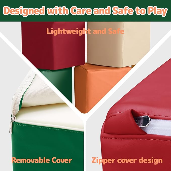 Foam Building Toys for Toddlers: 6Pcs Waterproof PU Leather Soft Foam Blocks - Colorful Large Stacking Blocks - Early Learning Construction Play Set for Kids Indoor Birthday Gift Preschool (Rainbow)