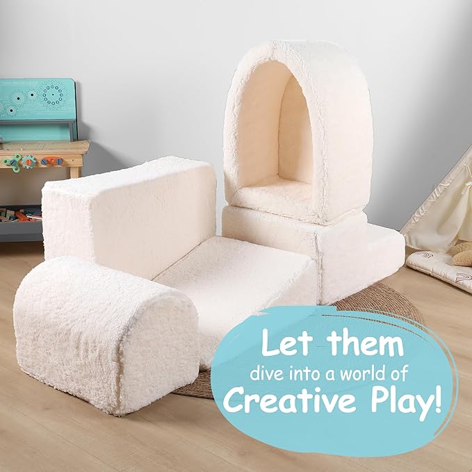Foam Climbing Blocks for Babies & Toddlers – 5-Piece Soft Playset with High-Density Memory Foam & Lux Sherpa Cover – Indoor Climb and Crawl Activity Play Set for Motor Skills Development & Active Play