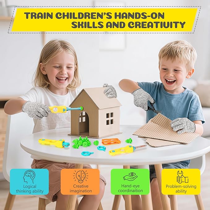 Cardboard Cutter Tools for Kids, Cardboard Construction Kit for Age 5 6 7 8+, Creative STEM Educational Toys for Family, Team Activities, Classroom Learning, Birthday for Boy Girl