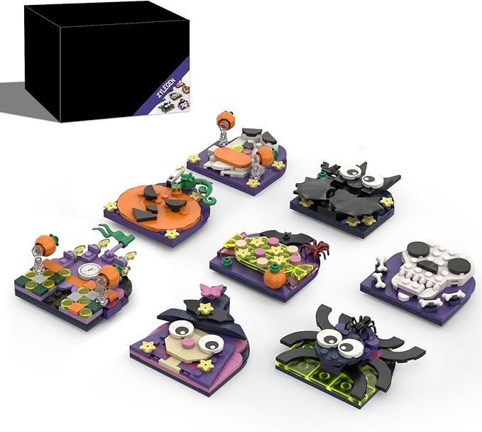 ZYLEGEN Halloween Fridge Magnets Ornaments Building Kit, Ghost, Candy, Bat, Castle, Pumpkin, Spider, Witch Decor Toys Gifts for Halloween Ages 6+ Boys Girls Adults Kids