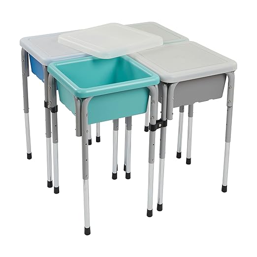 ECR4Kids 4-Station Sand and Water Adjustable Play Table, Sensory Bins, Contemporary