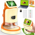 Microscope for Kids 2-in-1 Pocket Portable 1000X 2.0'' HD Screen Handheld Digital Microscopes with 10 Slides, Photo/Video, 6 Adjustable LEDs, Edu Science Kit Gift for Kids Age 5-7 8-12