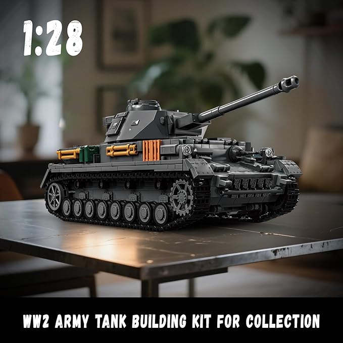 1:28 Panzer-Ⅳ Medium Tank F2 Building Blocks Set for Adults, Compatible with Lego Military Tank, WW2 Vehicle Toys Historical Collection Model for Army Fans, Gifts for Teens Kids Boys 8-14 (1419 PCS)
