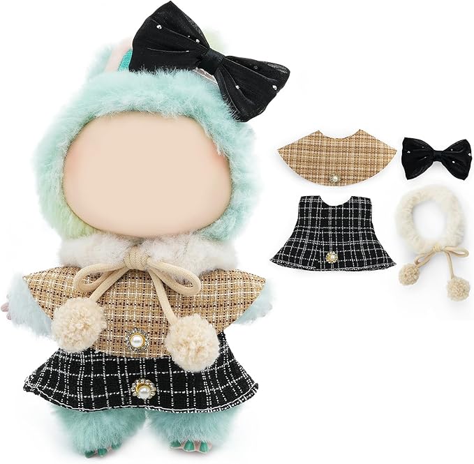 17cm Doll Clothes Set-Adorable Outfits for Dolls-Stylish Accessaries Clothes Dress-Up-Replaceable Clothing Collections, Includes Hat, Top, Skirt(Black-Style B)