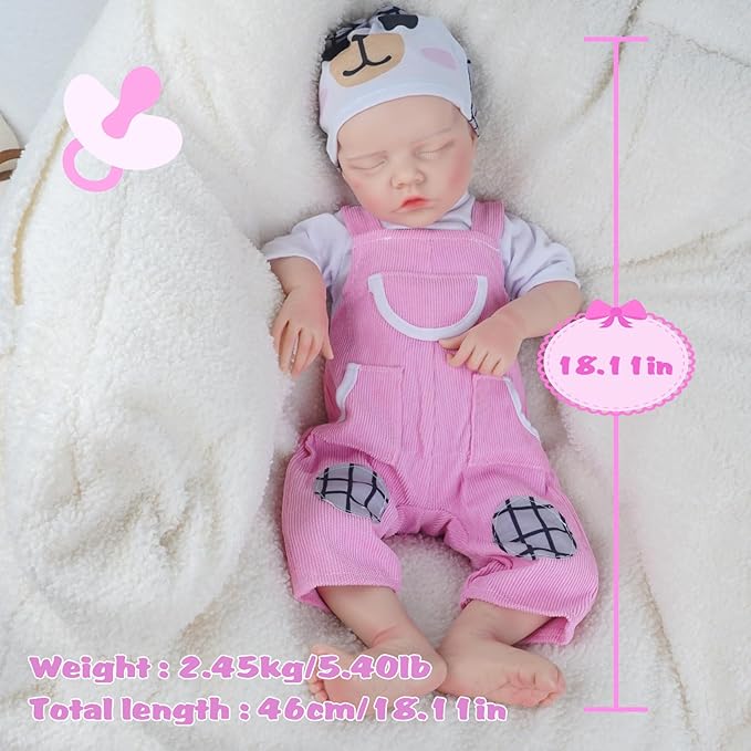 Reborn Baby Dolls Silicone Full Body 16.9in Weighted Real Life Closed-Eyes Girl Dolls Lifelike Newborn Baby Soft Body Flexible Limbs Not Vinyl