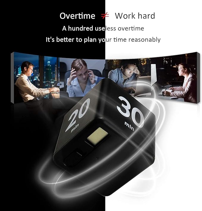 Feilifan Cube Timer - Kids ADHD Productivity Workout Flip Timer for StudyTime & Classroom - Countdown Management Settings 15, 20, 30, 60 Minutes, Black