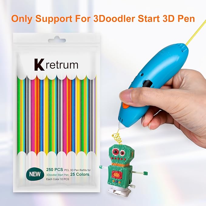 25 Colors 250 Strands 3D Doodler Refill Packs for 3Doodler Start+ Pen 2.5mm 3D Doodler Pen Refills PCL Only for 3Doodler Start+ Pen Each Color 10pcs Total 250 pcs