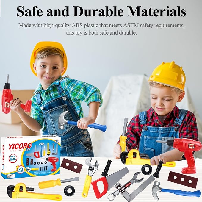 Kids Tool Set 20 PCS Toddler Tool Set with Toy Drill, Pretend Play Kids Toys for Ages 3,4,5,6,7,8 Years Old, Boy Toys, Girl Toys
