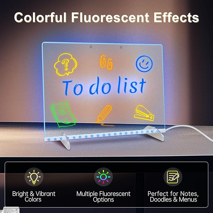 LED Note Board with 7 Colors, Includes Adapter, 13"x10" Led Drawing Board for Kids, Light Up Dry Erase Boards with 7 Markers, Soft Cloth, Hanging Chain, Holiday Trend Gift