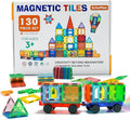 EchoPlan Magnetic Tiles, 130PCS Magnetic Blocks with 2 Cars, Magnet Tiles 3D Clear Building Blocks Set, STEM Sensory Educational Toys Gift for Toddlers Kids Boys 3 4 5 6 7 8 9+ Year Old