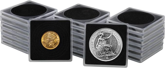 Coin Snap Holders, 20 Pcs Silver Dollar Coin Holders, Clear Coin Capsules Cases for Collectors with 5 Sizes Black Gasket 20/25/30/35/40mm, Plastic Storage Organizer Box for Coin Collection Supplies