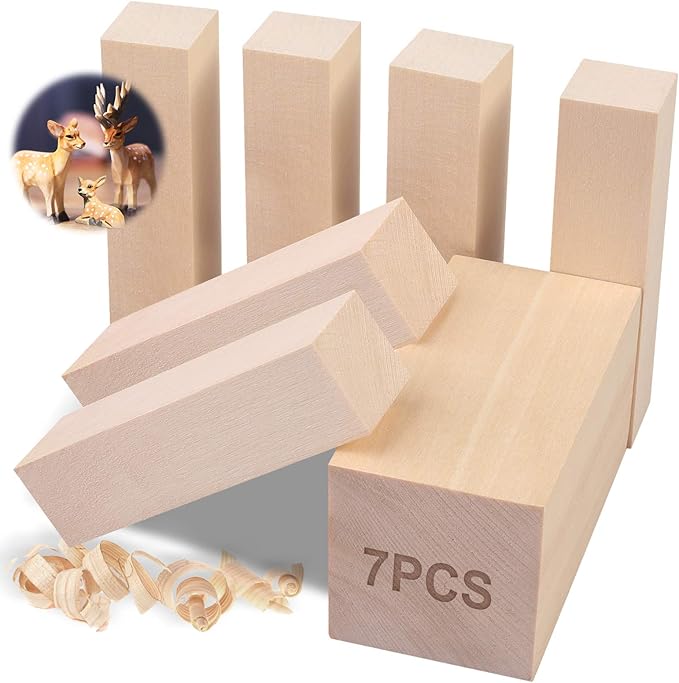 7Pcs Basswood Carving Blocks for Craft - Whittling Blocks for Beginner to Expert