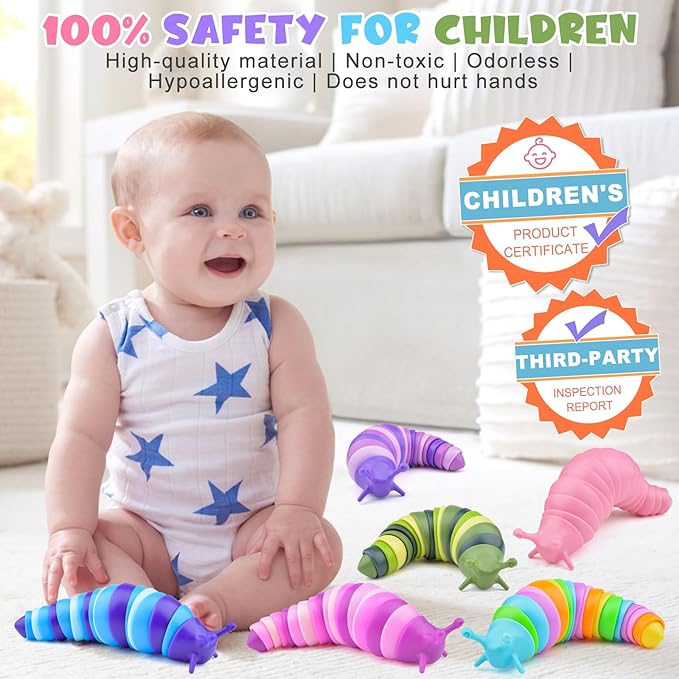 Cevioce Sensory Slug Fidget Toys,Fidget Slug Toys for Adults & Kids Party Favors,4 PCS Cute Autism Sensory Toys for Autistic Children,Toddler Toys Age 3+,Travel Toys for 3+ Year Old（A）