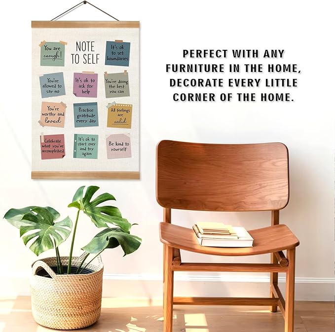 ZTGDA Note to Self Wall Art,Motivational Linen Poster with Positive Affirmations, Mental Health Wall Poster Decor for Bedroom, Office, Therapy Room or Gift for Women and Teens 12x16inch