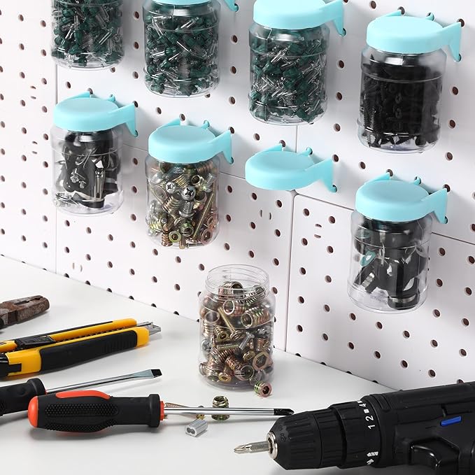 Unittype 20 Set Pegboard Organizer Accessories Peg Boards Jars with Lids Plastic Pegboards Bins Storage Containers Clear Peg Board Wall Organizer for Garage Sewing Office Home Supplies(Light Green)