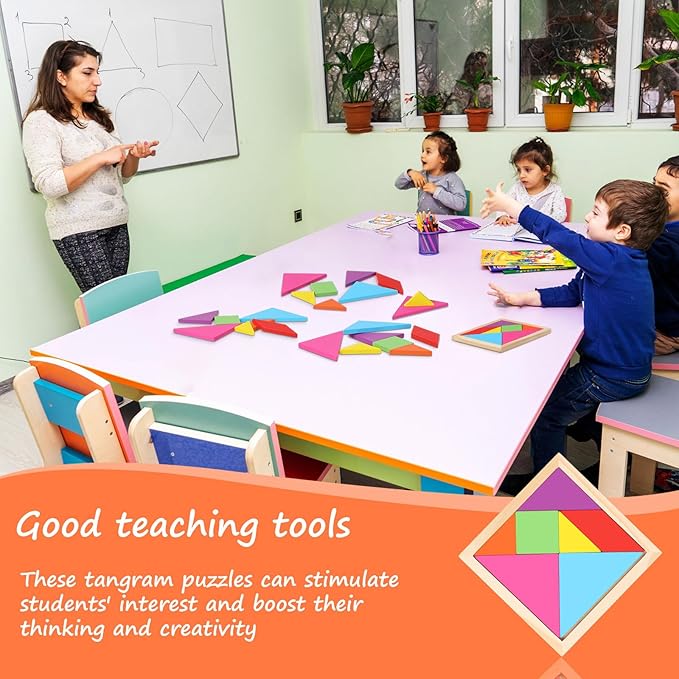 Meooeck 12 Pack Tangrams Wooden Puzzles Tangrams Classroom Set for Kids Shape Puzzles Brain Logic Blocks for Games Educational Gifts for Adults Kids Ages 4-8 8-12(Classic Style)