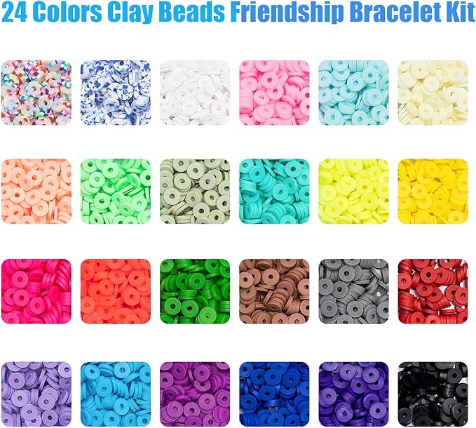 Ybxjges Clay Beads Bracelet Making Kit, 3800Pcs Polymer Flat Beads for Jewelry Making Heishi Beads for Friendship Bracelet Kit with Charm Kit for DIY Crafts Gifts for Girls Age 6-12