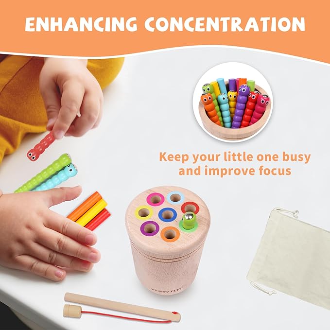 Montessori Toys for 2 3 4 Year Old, Dual Gameplay 18 Month Old Toy Preschool Color Sorting Toddler Magnetic Fishing Game, Fine Motor Skills Wooden Sensory Toys for Ages 2-4 Girls Boys Gifts for Kids
