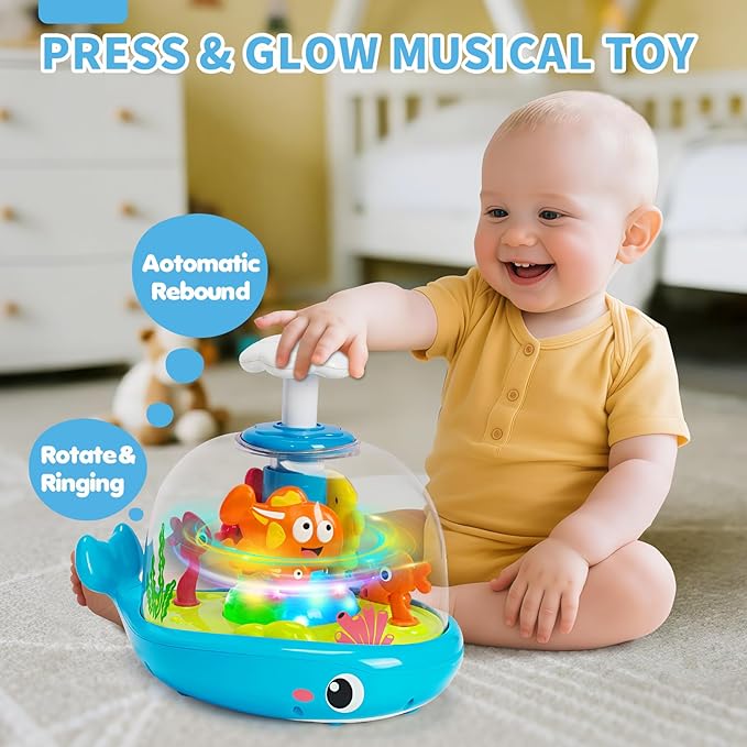 Baby Toys 6 to 12 Months, Musical Aquarium Infant Toys for 7 8 9 10 11 Months, Early Learning Educational Toy with Sound, Press Glow Spin for Cause and Effect, Christmas Birthday Gifts for Boy Girl
