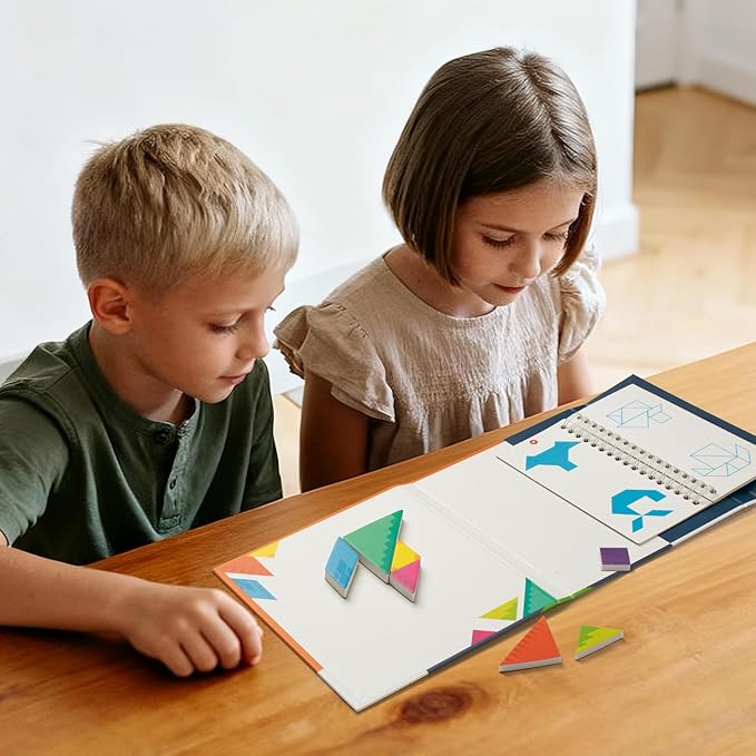 Travel Games Tangrams, Magnetic Travel Games for Road Trips Kids Board Game Educational Toys Kids Game for 3+