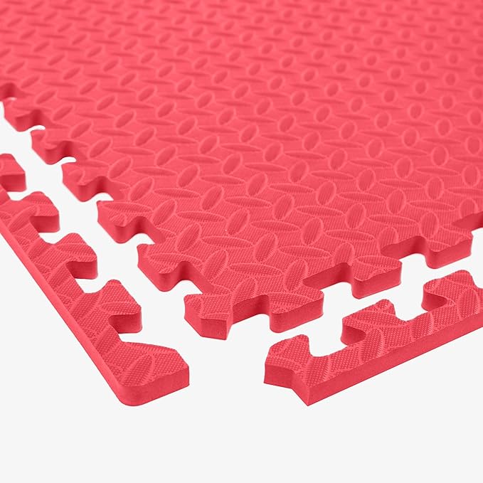 IncStores 1/2 Inch Thick Diamond Soft Foam Flooring Tiles | High-Density Interlocking Foam Tiles for Rugged Style in Your Home Gym, Playroom, and More | Red, 12 Tiles