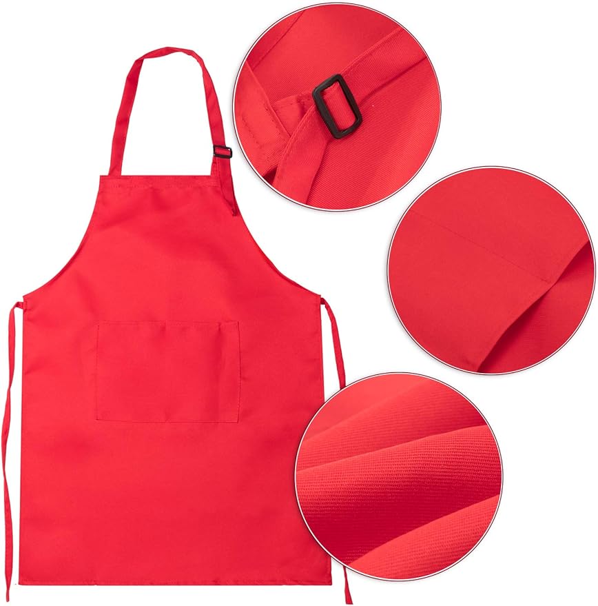 8 Set Kids Apron and Chef Hat Set Kids Apron with 2 Pockets Adjustable for Boys Girl's Cooking Baking Painting (Multi-Color,S for 2-6 Age)
