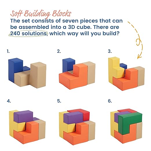 ECR4Kids SoftZone Brainy Building Blocks, Foam Puzzle, Assorted, 7-Piece