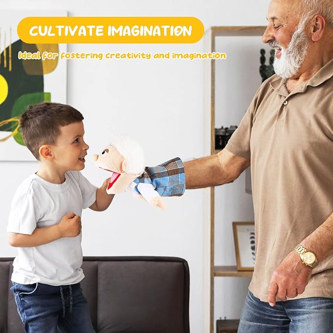 1 Pcs Family Hand Puppets 12 Inch Grandparents, Mom & Dad, Brother & Sister Plush Hand Puppet Toys Role-Play Toy Puppets for Kids Storytelling Imaginative Pretend Play Teaching Preschool(Grandfather)