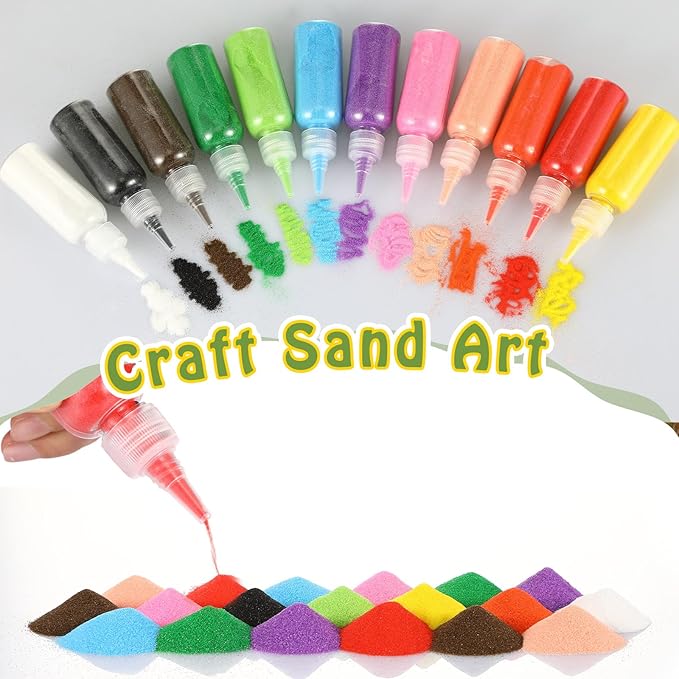 Relaxgiant 37 Pcs Shell Shaped Sand Art Bottle Necklace Kits Include Plastic Sand Art Bottles Necklace, 12 Colored Art Sand, Mini Plastic Funnels for DIY Art Class Crafts Supplies
