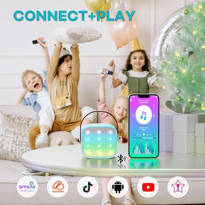 Mini Karaoke Machine for Kids, Portable Bluetooth Speaker with 2 Wireless Microphones, Most Popular Birthday Toys Gifts for Boys Girls 3 4 5 6 7 8 9 10 11 12 + Year Old Party Family School(Blue)