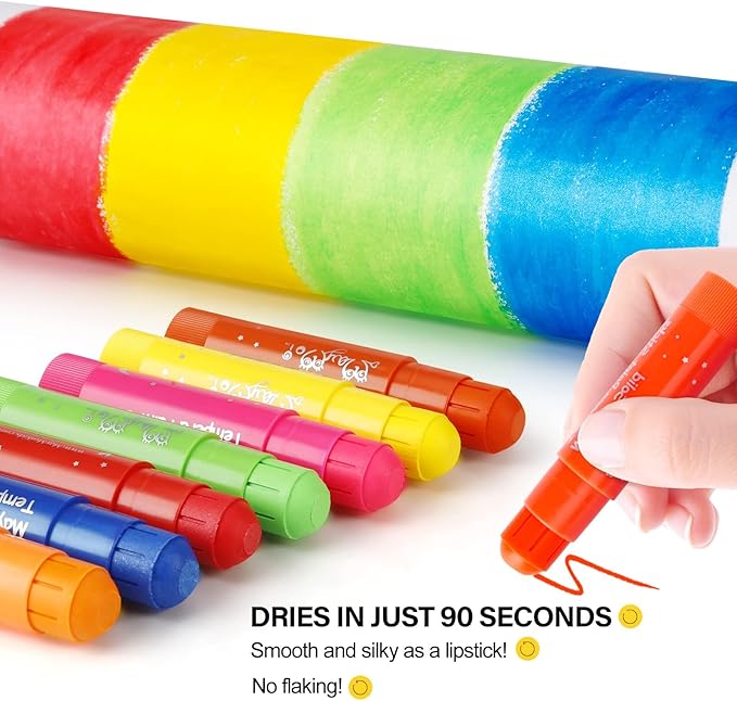 Tempera Paint Sticks - 30 Bright Colors, Quick Drying, Easy to Color and Washable Crayons for Kids and Students