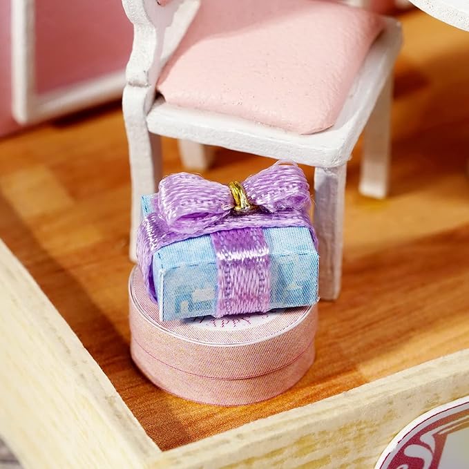 Miniature House Kit, CUTEROOM Tiny House Kit Wooden Dollhouse Kit Mini House Making Kit with Dust Cover, DIY Dollhouse Kit Birthday Gift- Sweet Talk