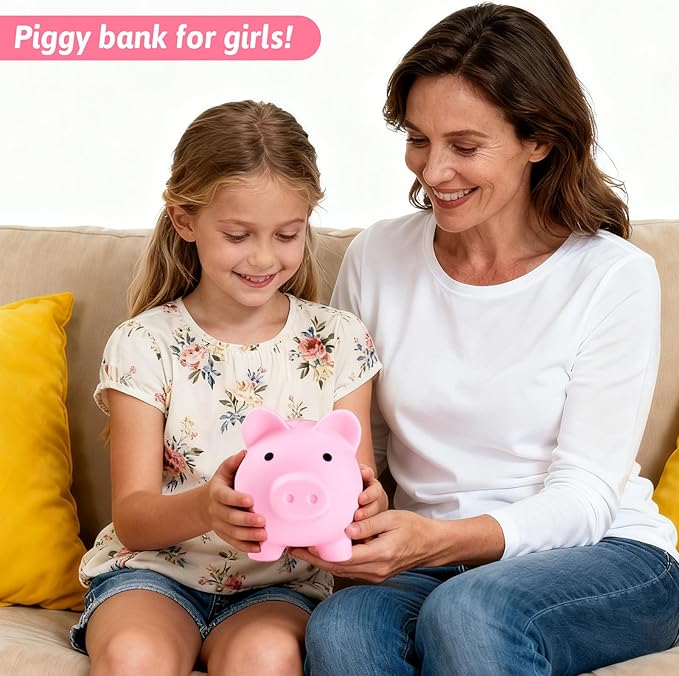 Personalized Cute Plastic Piggy Bank for Kids, Custom Unbreakable Toy Coin Bank with Name, First Toddler Money Box, Birthday, Easter, for Girls & Boys Home Decoration