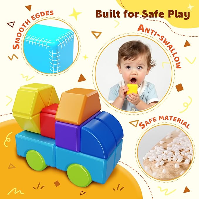 Multi-Shape Magnetic Blocks, Large Stacking & Building Blocks Set, Preschool Educational Sensory Magnet Toys for Kids Ages 3-5 Year Old Boys & Girls Toddlers(20pcs)