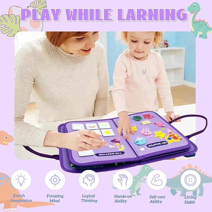 Montessori Busy Board - Busy Book for Toddler 3 4 Educational Toys for Boys Girls, Sensory Activity Board, Fine Motor Skills Learning Gift (Pupple-B)