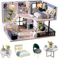 CUTEROOM DIY Miniature Dollhouse Kit with Furniture, Wooden Doll House Kit with LED Lights (L032)