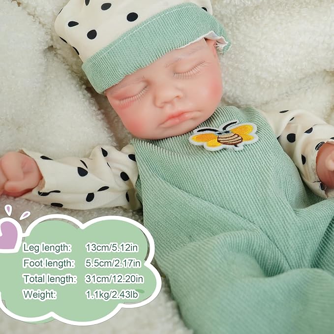 Boy 12.2 Inch, Full Silicone Baby Doll, Realistic Baby Dolls, Realistic Veins & Sleeping Pose, Not Vinyl, Reborn Baby Dolls Silicone Full Body, Gift Set