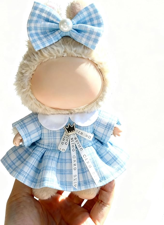 Clothes for LABUBU 17cm Doll (NO Doll), Outfit for LABUBU, Dress and Hairpin Set for LABUBU Dress Up, Fashion and Premium Dolls Accessories for LABUBU (Style R)