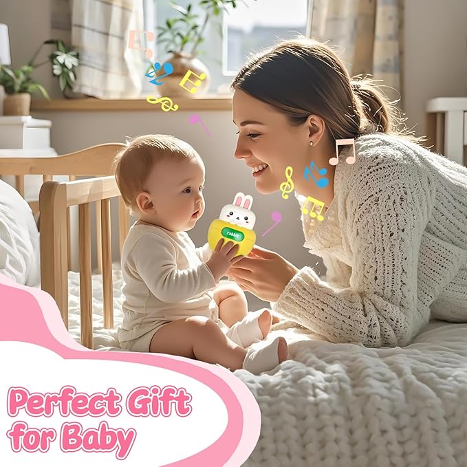 Baby Rabbit Wobble Toys, Infant Roly-Poly Tumbler Musical Wobbler, Babies Sensory Development & Teething Toy Gifts for Newborn 3-12 Month Baby Toddler Boys and Girls