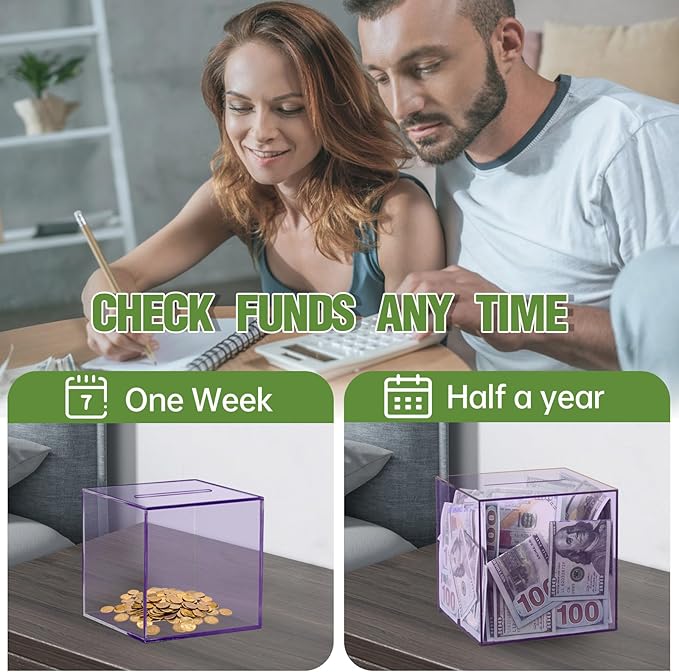 Clear Piggy Bank for Adults/Kids, Acrylic Unopenable Money Box for Cash Coin Saving, Must Break to Open, Money Saving Jar for Adults Boys Girls, Size 5.9''