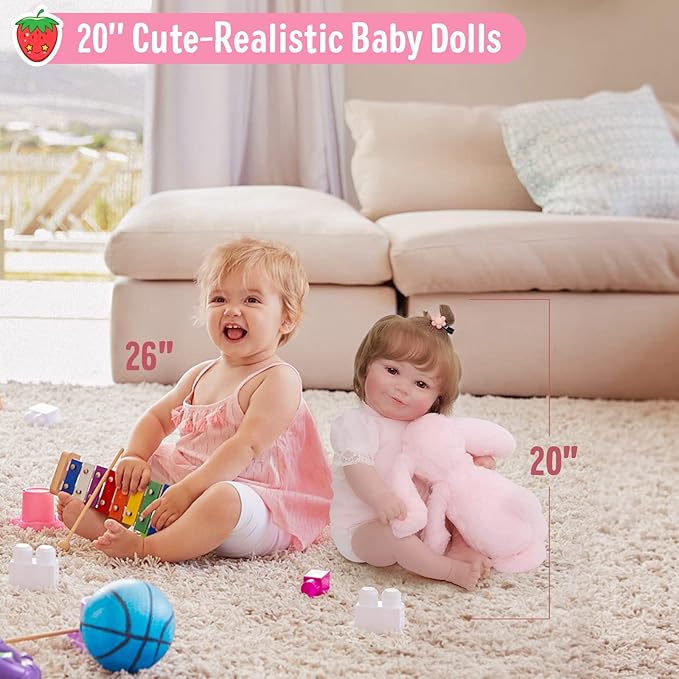 JIZHI Lifelike Reborn Baby Dolls - 20 Inch Soft Vinyl Full Body Realistic-Newborn Baby Doll Adorable Poseable Real Life Baby Dolls with Feeding Kit & Gift Box for Kids Age 3 +