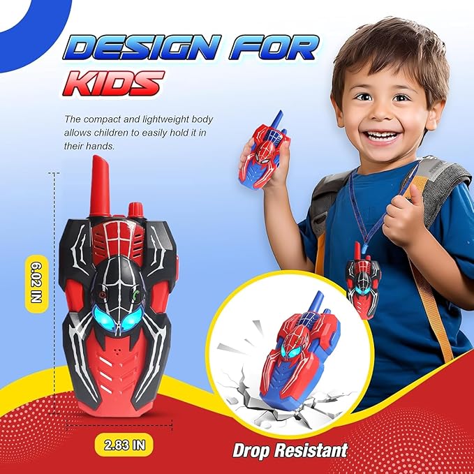 Walkie Talkies for Kids Long Range, Kids Walkie Talkies 2 Pack, Spider Toys for Boys 3-4 4-6 6-8 Outdoor Camping 2 Way Radio Toy, Birthday Toys for Ages 3-4 5-7 8-13