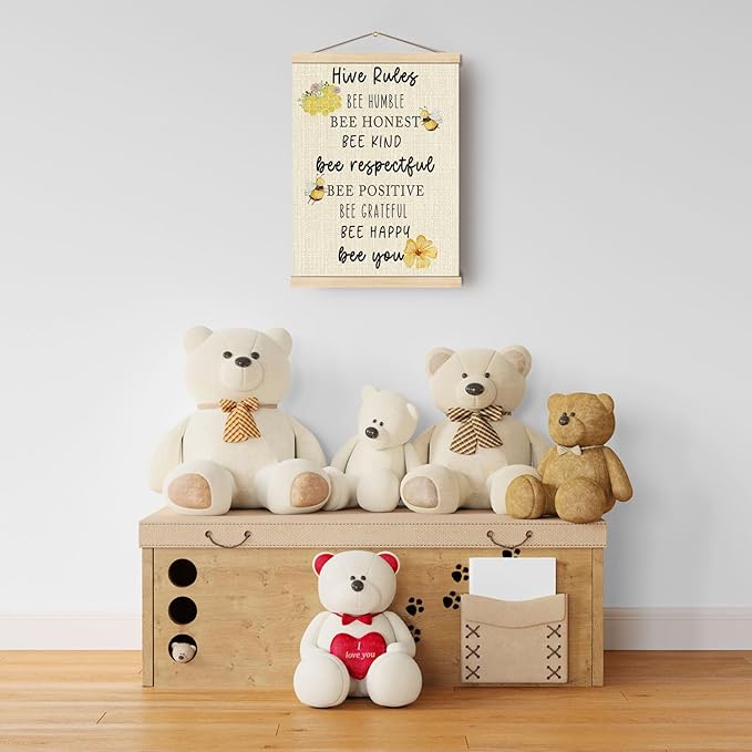 Boat Wades Honey Bee Decor Poster Hanger Frame For Nursery Classroom,Bee Hive Wooden Poster Hangers 12x16 Inch,Bumble Bee Hive Rules Wall Art Decor For Home Livingroom School