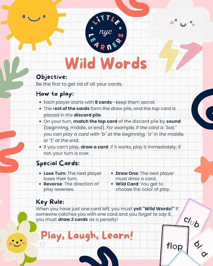 Wild Words Digraphs & Blends Card Game – Phonics & Reading Game for Kids Ages 4+ – Educational Learning Game for Word Recognition, Spelling – Perfect for Classroom & Family