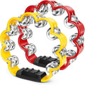 Flexzion Flower Tambourine - 8 Inch Handheld Percussion Instrument w/Metal Jingles & Ergonomic Grip - Small Tambourines for Adults, Kids, Church, Parties, & Musical Events (2 Pack - Red & Yellow)