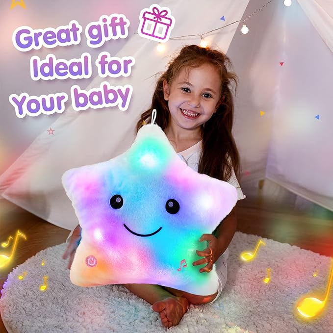 BSTAOFY 13'' Light up Musical Twinkle Star Plush Pillow, Soft Creative Lullaby Glowing Singing Star Plush Toy, Birthday for Kids Toddlers Boys Girls, White