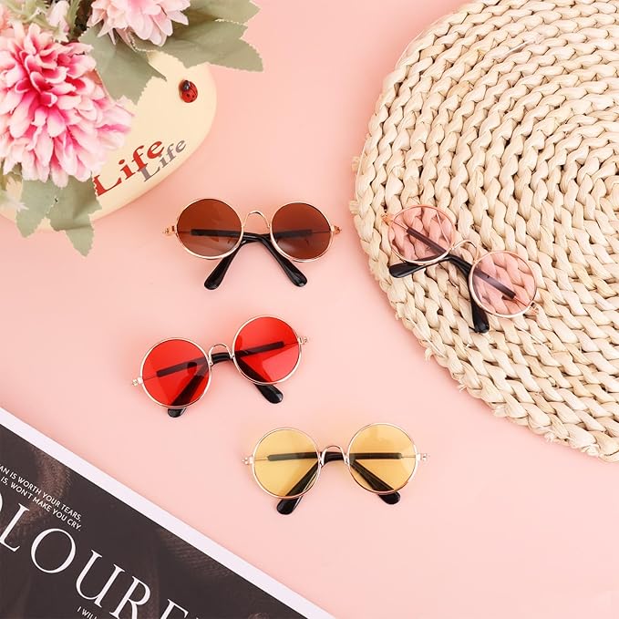 4pcs Mini Doll Glasses, Cute Tiny Sunglasses for Most Dolls Outfit and Toys Clothes Set Decorations with Metal Frame Multi-Color Lenses Fashion Eyewear Accessories (Color 3)