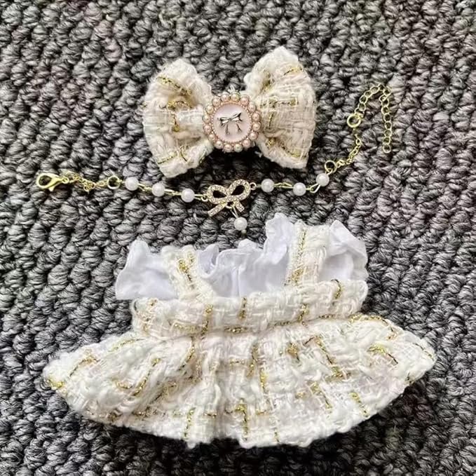 Luxury Chic Doll Clothes Set with Elegant Dress, Shirt, Bow & Necklace - Premium Outfit for Dress Up, Collecting & Gift Giving - Perfect for Kids, Doll Collectors & 18 Dolls (Gold)