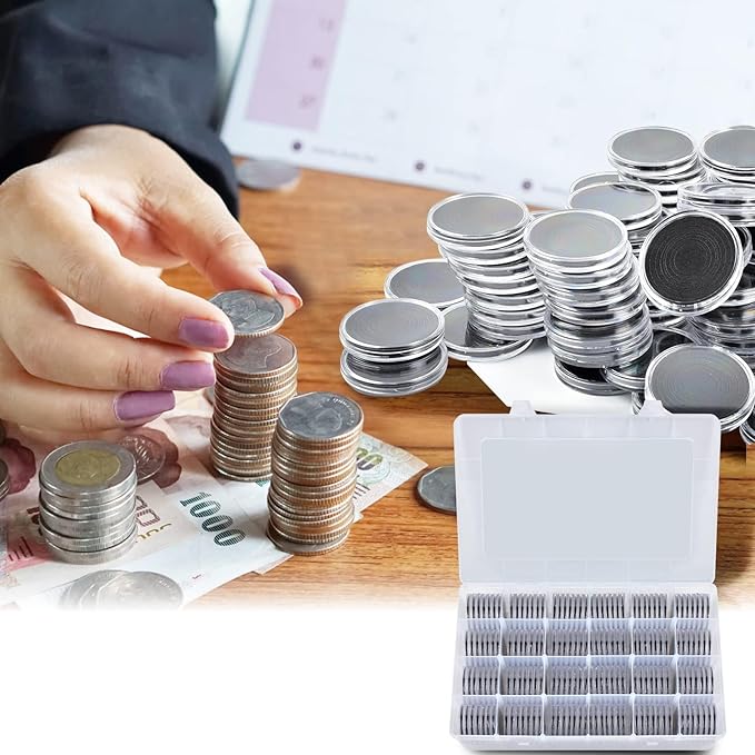 Coin Capsules 46mm with Foam Gasket and Plastic Storage Organizer Box, 6 Sizes (20/25/27/30/38/46 mm) Coins Collector Case Holder for Collection Supplies-168 Pieces (Black)